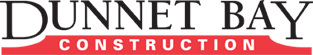 Logo of Dunnet Bay Construction with black text on a white background and a red banner with the word "Construction" in white.