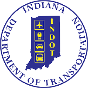 The indiana department of transportation logo is shown.